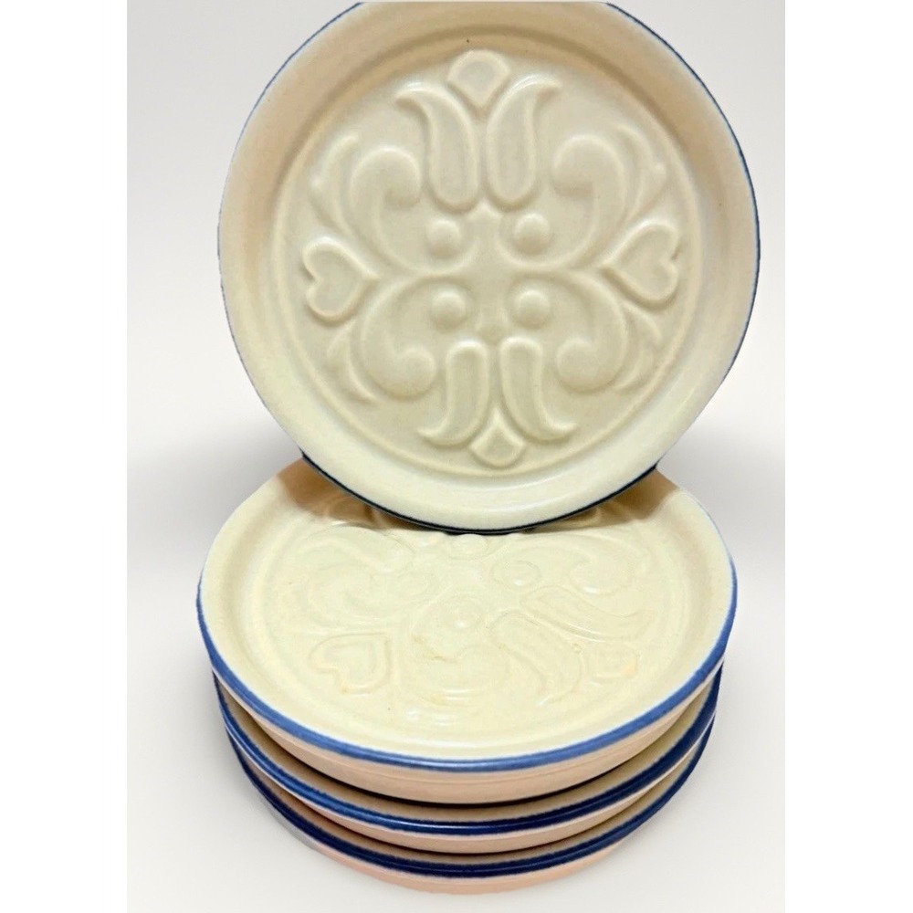 VTG Pfaltzgraff Coaster Heart Blue White Country Folk Cottage Yorktowne Shabby